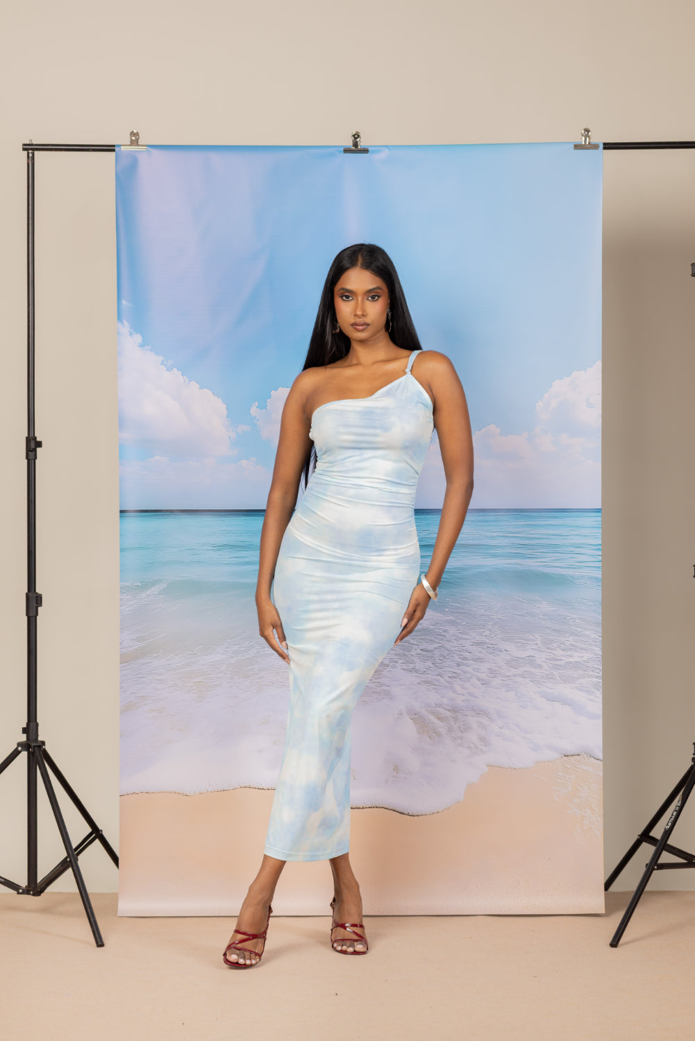 Indie One shoulder tie-dye print dress