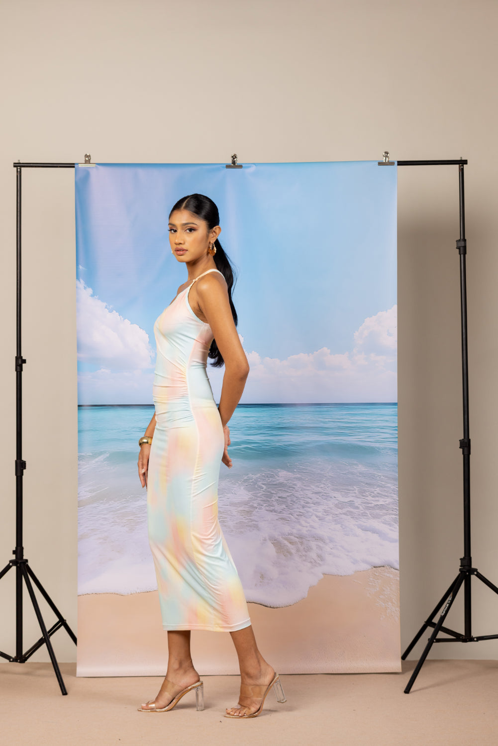Indie One shoulder tie-dye print dress