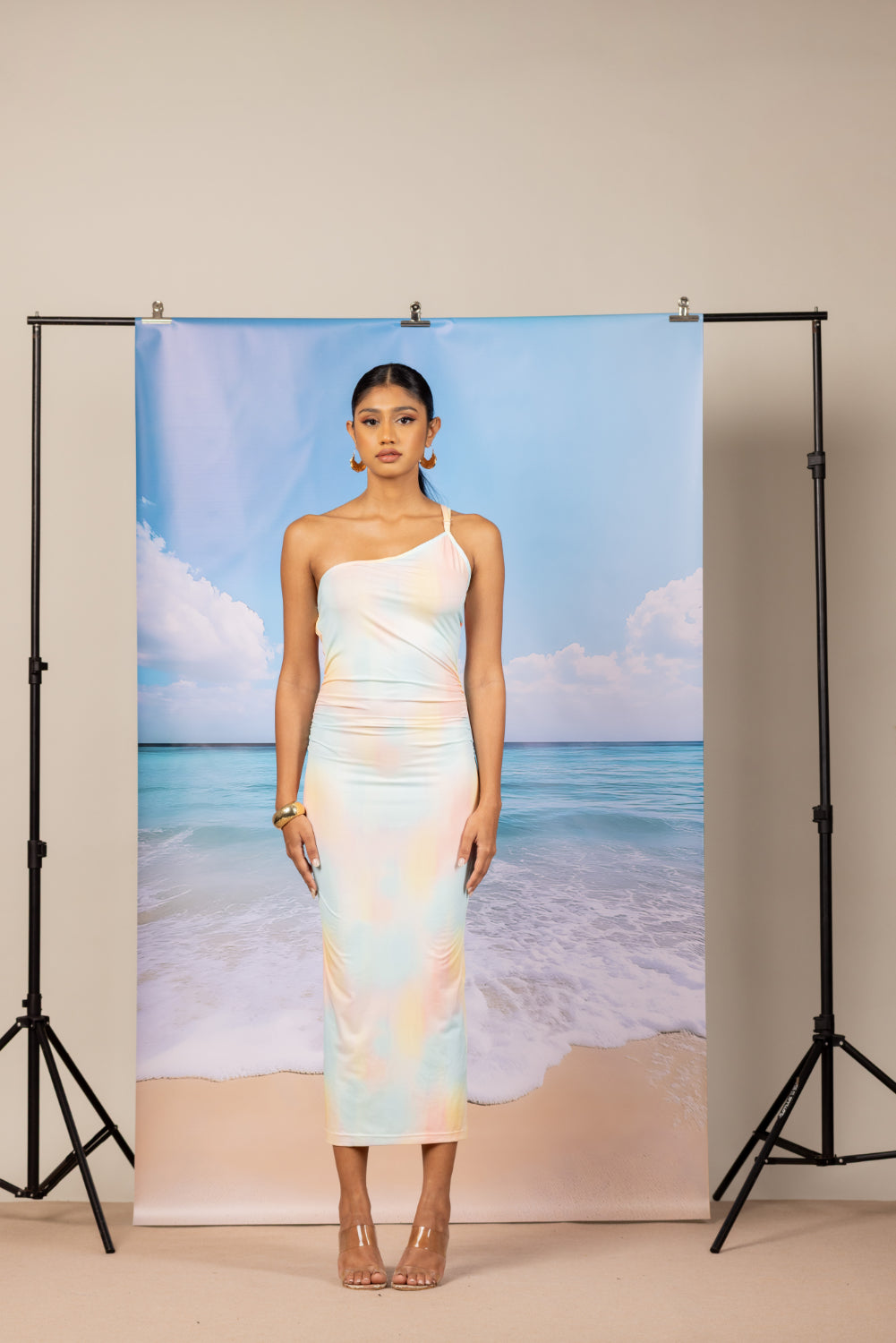 Indie One shoulder tie-dye print dress
