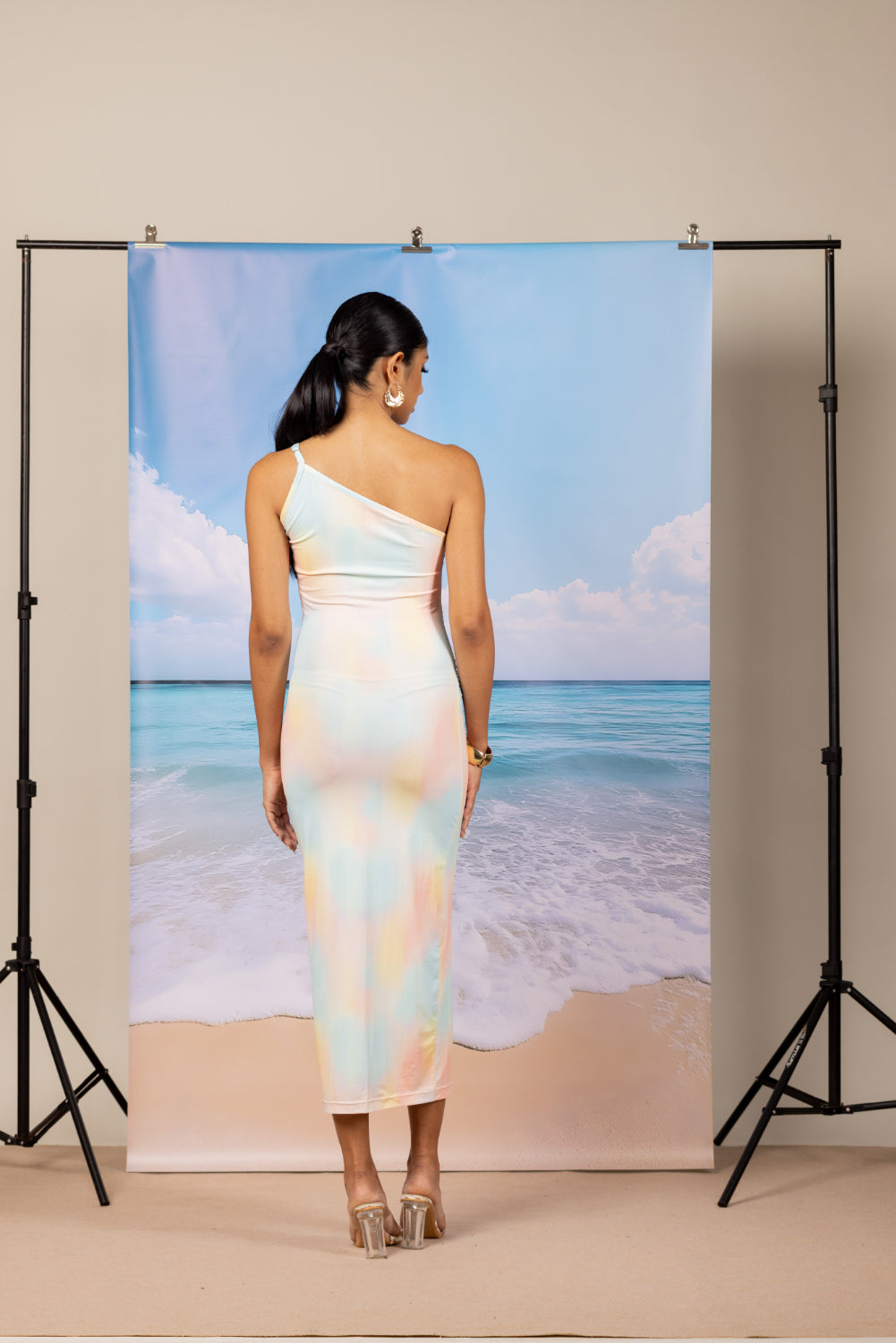 Indie One shoulder tie-dye print dress